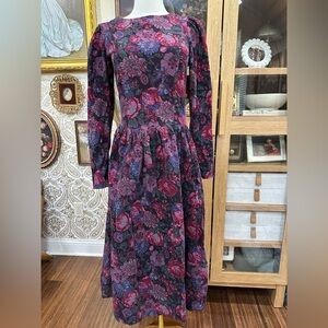Laura Ashley Pink and Red Vintage Dress with Bishop Sleeves
